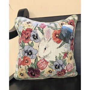 Manual Woodworkers & Weavers Jacquard Tapestry Easter Bunny Floral Throw Pillow